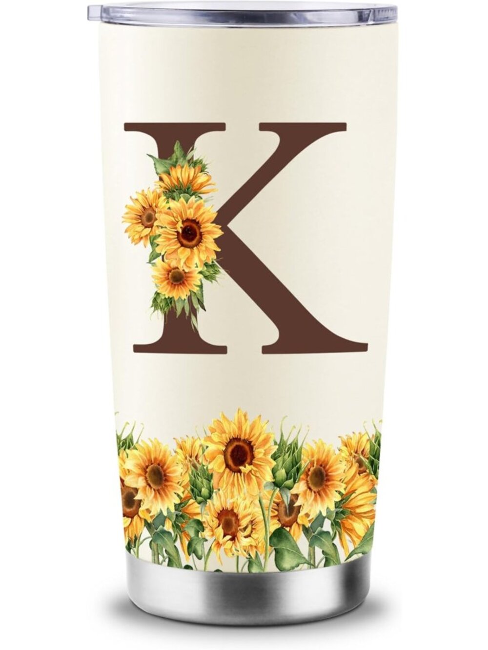 Personalized Sunflower Travel Tumbler - Monogrammed 20oz Insulated Cup for Women